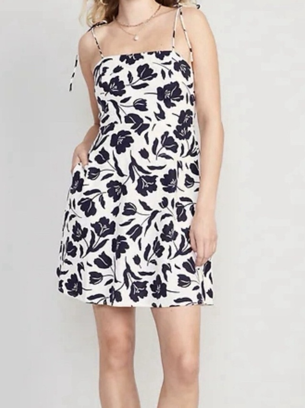 White and Black Floral Tie-Strap Sundress